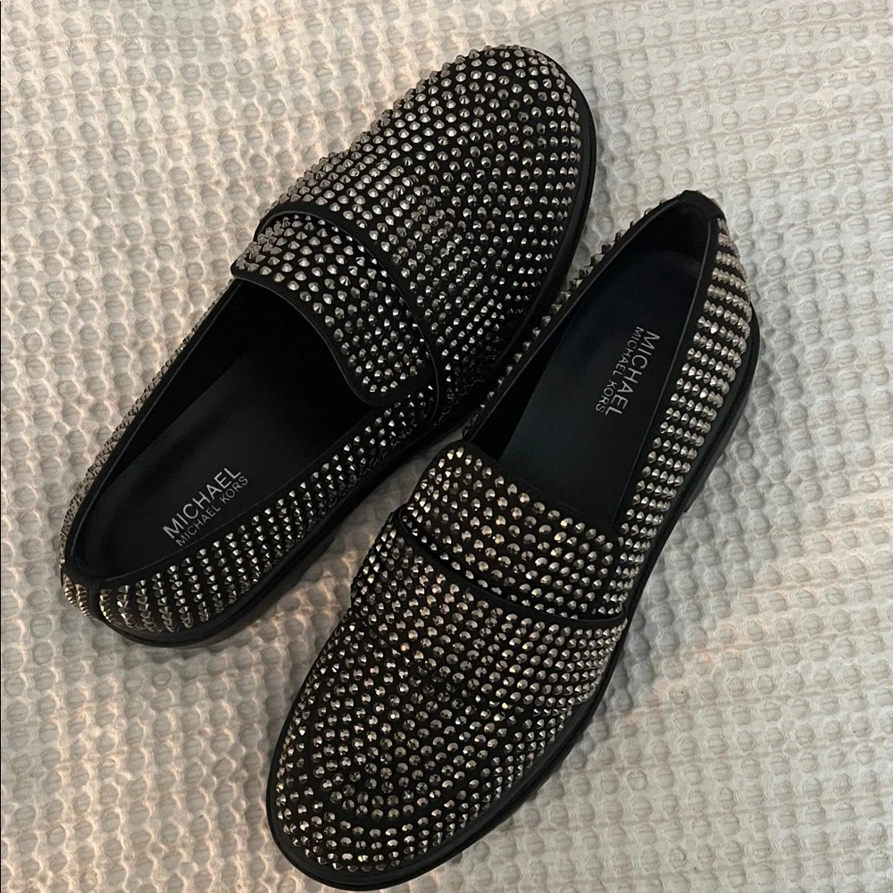 Michael Kors Silver Studded Black Loafers - Picture 5 of 5